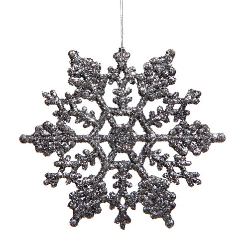 4" Pewter Glitter Snowflake Ornaments Box of 24