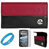 Red & Black Portola Leather Carrying Holster with Fixed Belt-Clip and Magne ....