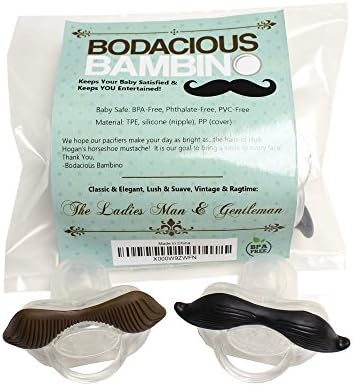 B.B. Mustache Pacifiers by Bodacious Bambino | 2-Packs &amp; 3-Packs Horseshoe &amp; Handlebar - Cute, Funny, &amp; Unique Binky - The Best Baby Shower Gift | BPA-Free (2-Pack: Chevron + Handlebar)