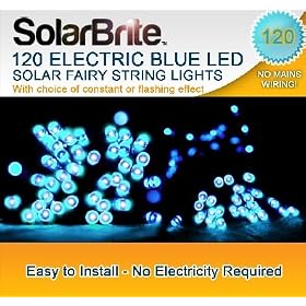 Solar Brite Deluxe BLUE Solar Fairy Lights 120 LED Super Bright Decorative String, choice of light effect. Ideal for Trees, Gardens, Parties & More...