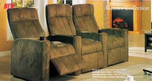Kitchen: Brown saddle microfiber 3 seater home theater seating group with recliners