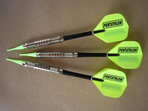 3 Stück Soft-Dartpfeile Silberpfeil mit Pentathlon Fly 17 gramm gelb Dartset_01_01