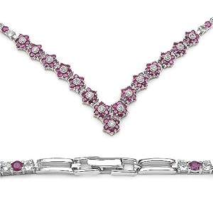 9.00 Carat Genuine Ruby, White Topaz & Diamond .925 Silver Necklace