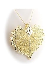 Gold Plated Cottonwood Real Leaf Pendant Sterling Silver Serpentine Chain Necklace