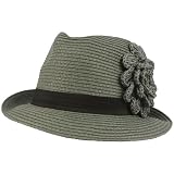 Summer Spring Flower Hatband Crushable Fedora Trilby Sun Hat Cap Gray 57cm