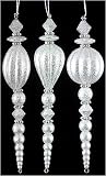Set of 3 Silver Glitter Finial Christmas Ornaments