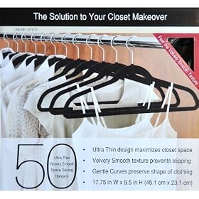 50 Ultra Thin Velvety Smooth Flocked Space Saving Closet Clothes Hangers
