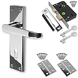 Chrome Door Handle Set Pack Latch Lock Bathroom Privacy Straight New (Lever Lock) by Bridewell Ironm