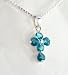 Birthstone December Blue Zircon Crystal Hearts Sterling Cross Necklace, 18