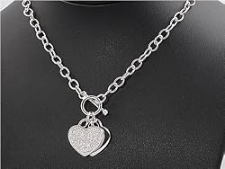 Sterling Silver Necklace - Heart with Clear CZ and 16in-18in Chain - 22mm Pendant Height
