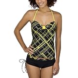 Xhilaration® Juniors Plaid Swimsuit- Black/Yellow