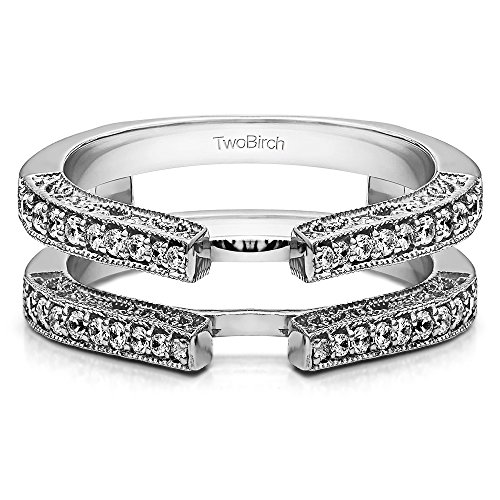 Silver Cathedral Style Ring Guard with Millgrained Edges and Filigree Design with CZ (0.29 ct. twt.)