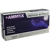Ammex AINPF Indigo Nitrile Glove, Medical Exam, Latex Free, Disposable, Powder Free