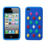 BRAND NEW BLUE APPLE IPHONE LOZENGE SILICONE CASE COVER FOR THE 4 4G WITH FRE...