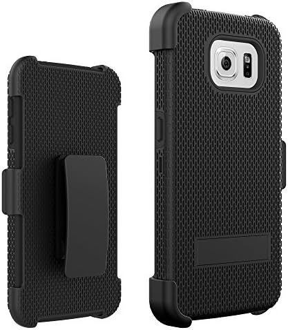 Galaxy S6 Edge Case, Shock Absorbing 3 in 1 Holster Case with Kick Stand and Belt Clip, Osurce Samsung Galaxy S6 Edge Heavy Duty Hybrid Dual Layer Case Cover for Samsung Galaxy S6 Edge (Black)