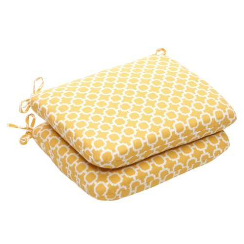 Pillow Perfect Outdoor Yellow/White Geometric Round Seat Cushion, 2-Pack