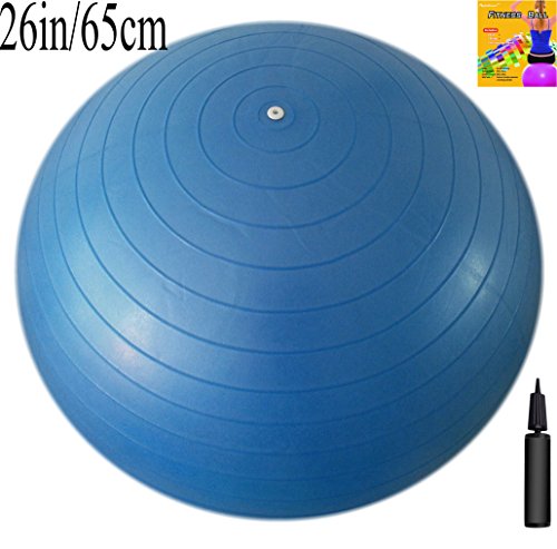 Fitness Ball with Air Pump, Blue, 65cm/26in Diameter, Instruction Chart Included, Exercise Gym Swiss Stability Ball