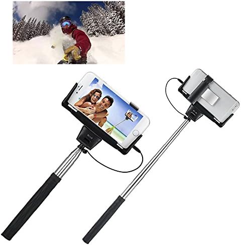 Cable jack take Pole-D09 plus Self Portrait [Battery Free] Extendable Remote Camera Shooting Shutter Monopod Selfie Handheld Stick Pole with Mount Holder and Super Clear Rear-camera Self-timer, specially designed for Apple iPhone 6 Plus / 6 / 5s / 5c / 5 / 4s (CANNOT Work for Android Cellphones)