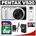 Pentax Optio VS20 20X Optical Zoom Digital Camera (Brilliant White) with 8GB Card + Case + Tripod + Accessory Kit