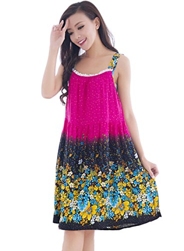 LY Women's BOHO Cotton Blend Sleeveless Floral Pattern Nightgown Free Size