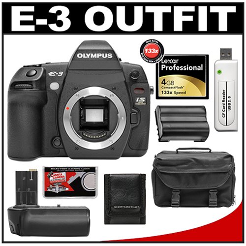 Olympus E-3 Digital SLR Camera with Olympus HLD-4 Battery Grip + 4GB Lexar CF Memory Card + BLM-1 Battery + Case + Cameta Bonus Accessory Kit