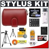Olympus Stylus Premium Red Leather Case with 2GB Card + LI-42B Battery + Accessory Kit for Stylus 1040, 1050 SW, 7000, 550WP, FE-360, FE-20, FE-3000, FE-3010, FE-5000, FE-5010 Digital Camera