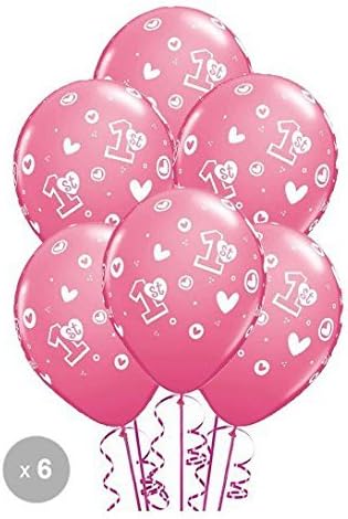 Baby Celebrations Age 1 / 1st Birthday Circle Hearts Girl Balloons X 6