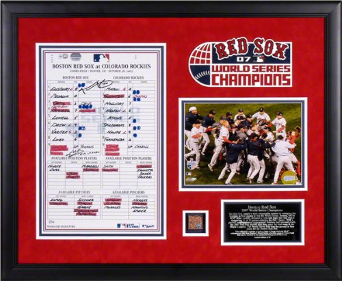 Jacoby Ellsbury and Kevin Youkilis Framed Autographed Lineup Card with Game Used Dirt