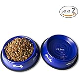 Gpet Dog Bowl 32 Oz Made of Stainless Steel for Long Durability with Rubber Base That Bowls Wont Slip, Pet Use for Water and Food Made for Puppy, Beautiful Dish in Blue Color (Set of 2)