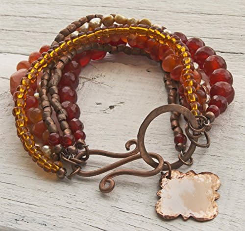 Copper and Carnelian Bracelet With Quatrefoil Charm