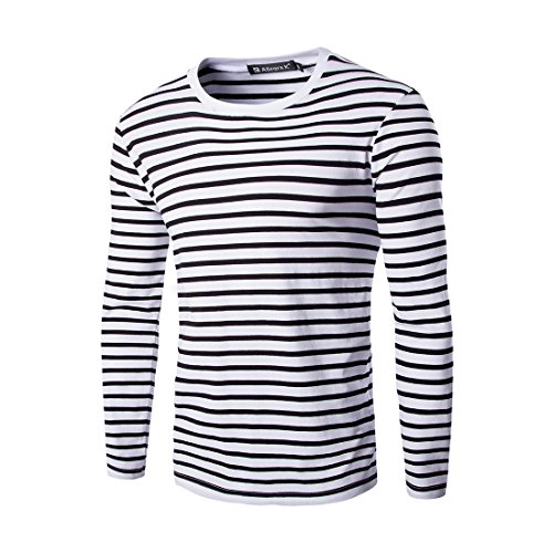 Allegra K Men Crew Neck Striped Long Sleeves Cotton/ Spandex Causal T-shirt