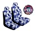 - Blue Universal-fit Hawaiian Hibiscus Floral Print Low Back Front Bucket Seat Cover with Separate Headrest Cover, Steering Wheel Cover and Shoulder Seat Belt Pads Combo