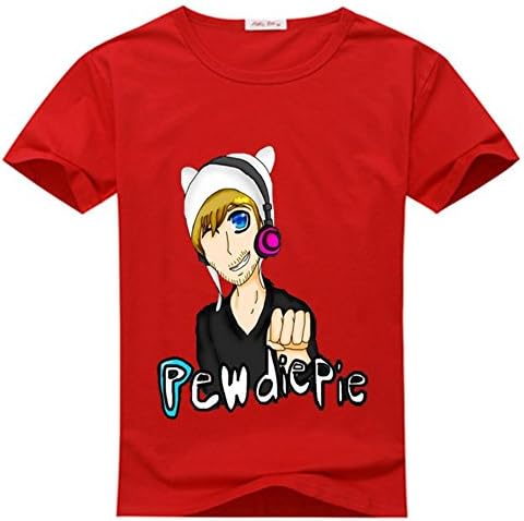 Shanshan Chen Little kids Pewdiepie Brofist Youtuber Red T-shirts Size XL(7Y,Chest:72CM)