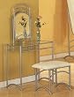 Modern Streamlined Silve Metal Vanity Table Mirror & Stool Bench Set