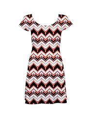 Short Sleeves Stretchy Zig Zag Polyester/Spandex Skater Dress  with a Brush/Sweep Train 