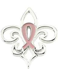 14K White Gold Fleur de Lis Breast Cancer Awareness Pin -- LIFETIME WARRANTY