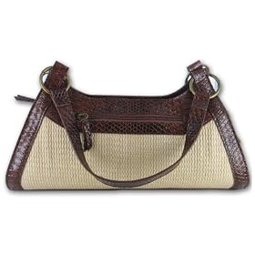 Gigi ChantalTM Tan Woven Purse with Brown Croco Trim