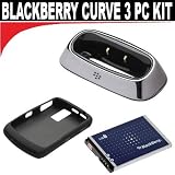 BlackBerry Charging Pod + BlackBerry HDW-13840-007 Rubberized Skin + OEM Original BlackBerry Standard Lithium-Ion Replacement Battery for 8300 8310 8320 and 8330 Curve Devices