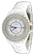 Le Chateau #5802 Women's Mid Size White Ceramic Watch with Crystal Bezel