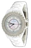 Le Chateau #5802 Women's Mid Size White Ceramic Watch with Crystal Bezel