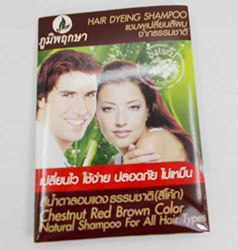 2x24ml. Phoompruksa Hair Dyeing Colors Shampoo Natural Herbal Sesame Oil Henna & Chinese Herb (Chestnut Red Brown Color)