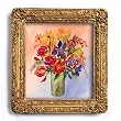Watercolor of a Bouquet in a Green Vase - Gold Frame Magnet with pop-out easel (2-3/4" x 2-1/2")