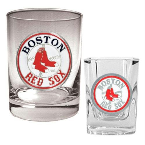MLB Boston Red Sox Rocks Glass & Square Shot Glass Set - Primary Logo