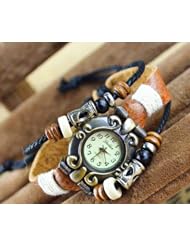 KANO BAK(TM) Vintage Wrap Around Press ButtonKANO BAK(TM) Vintage Wrap Around Leather Retro Weave Wrap Quartz Bracelet Woman UnisexWoman Unisex Bead Gift Watch(White face)
