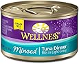 Wellness Grain Free Minced Tuna Natural Wet Canned Cat Food, 3-Ounce Can (Pack of 24)