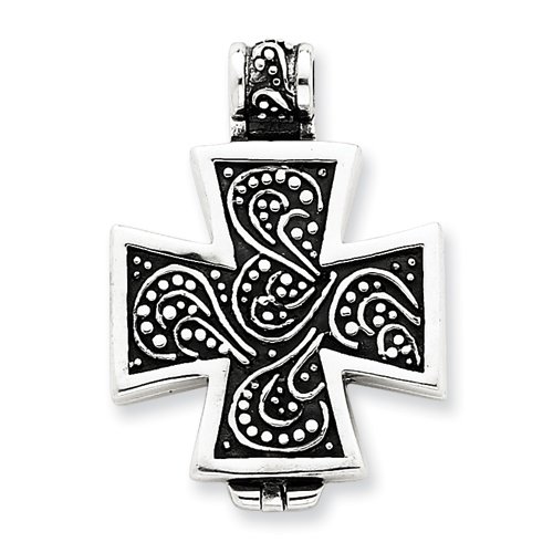 Sterling Silver Antiqued Cross Locket Pendant