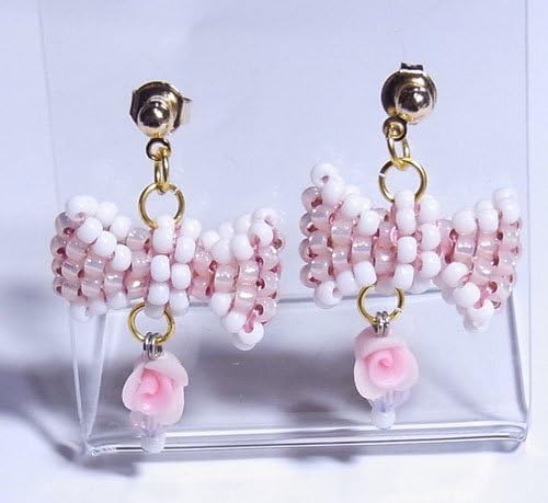 Stitch earrings or earrings kit pink roses and ribbon NARUMIDO (japan import)