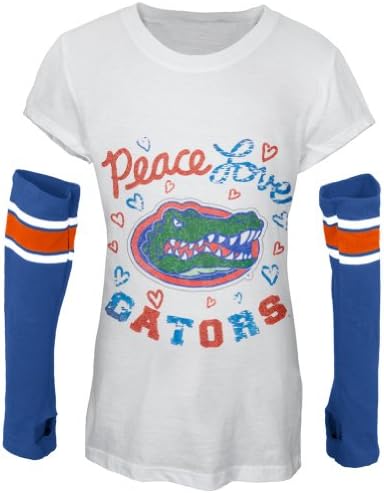 Florida Gators - Peace Glitter Logo Girls Youth T-Shirt w/Detached Sleeves - Youth 10