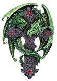 Woodland Guardian Plaque ~ Green Dragon Wrapped Around Celtic Cross Wall Hanging