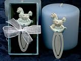 Blue Rocking Horse Bookmarks (Set of 24) - Baby Shower Gifts & Wedding Favors